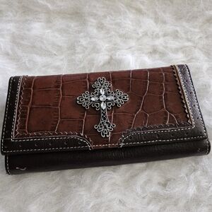 Western Style Wallet with Rhinestone Cross